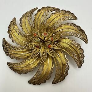Vintage 900 silver gold vermeil filigree genuine red coral flower floral brooch